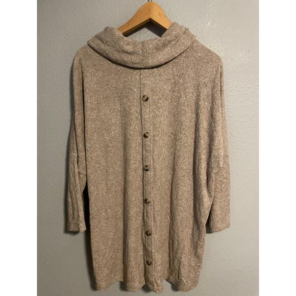 Ali Miles Sweater Womens XL Beige Glitter Knit Cowl Neck Button Back Tunic Top - Picture 2 of 8